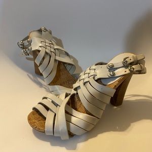Coach White “Adrienn" Vachetta Leather Sandal